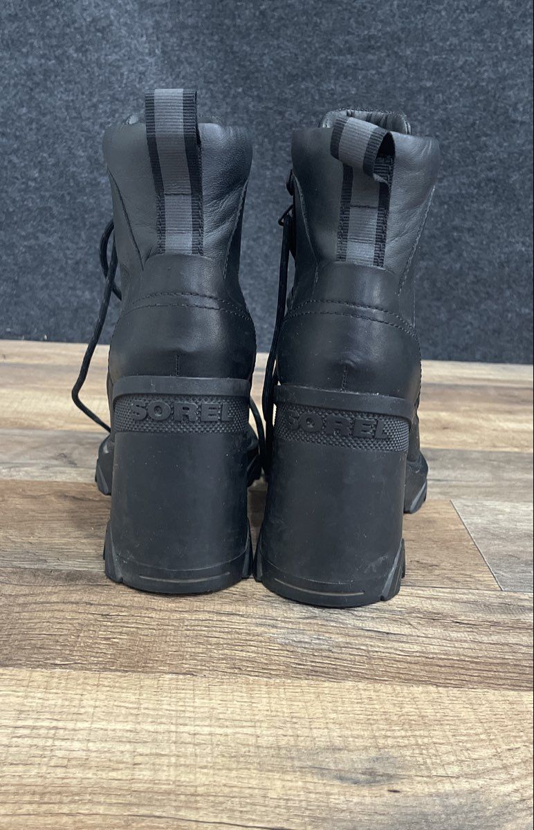 Sorel Brex Boot Lace Black Leather Heeled Platform Boots Women's Size 6.5