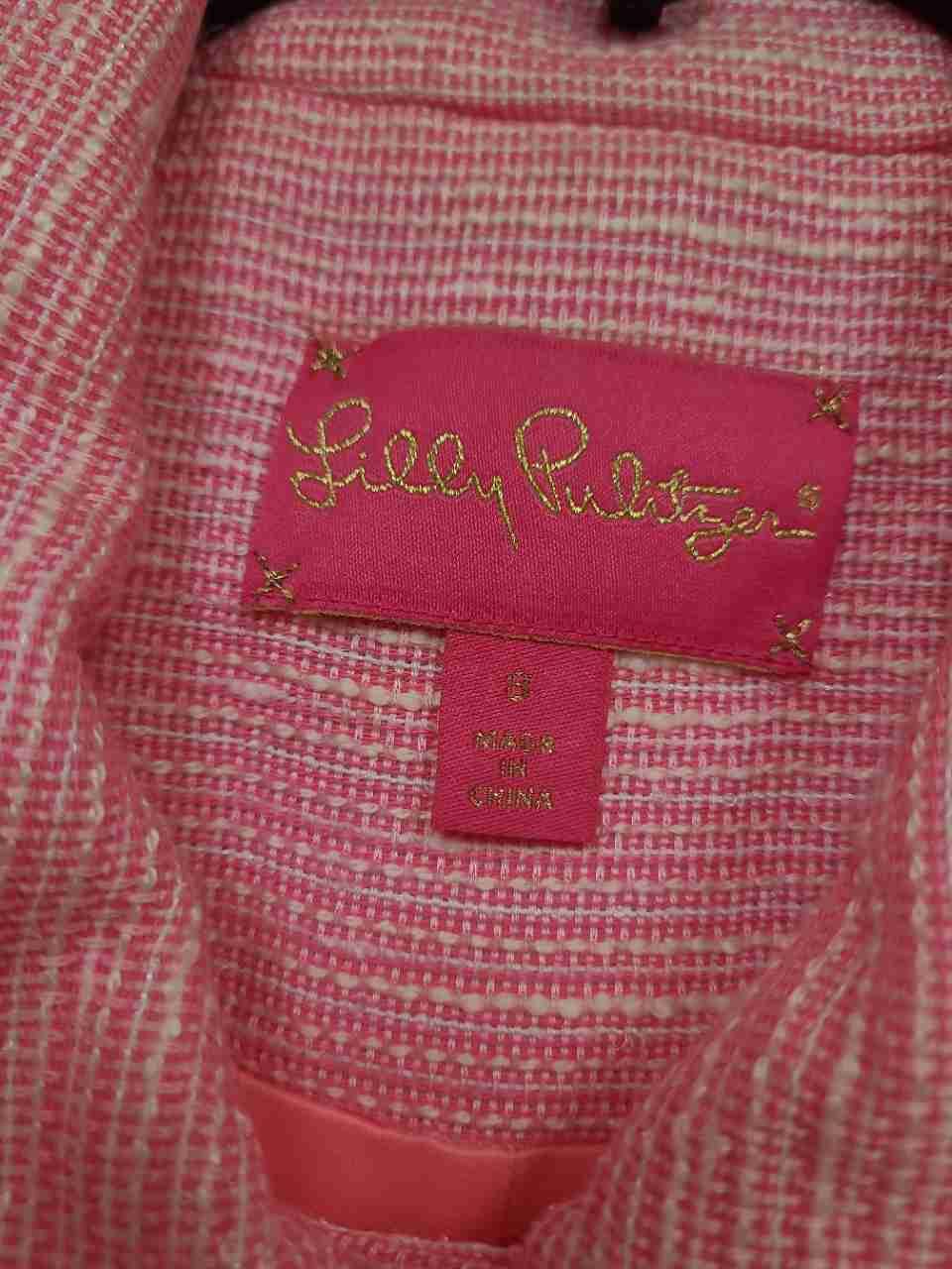 Lilly Pulitzer Women's Pink Cropped Tweed Peter Pan Collar Jacket Sz 6