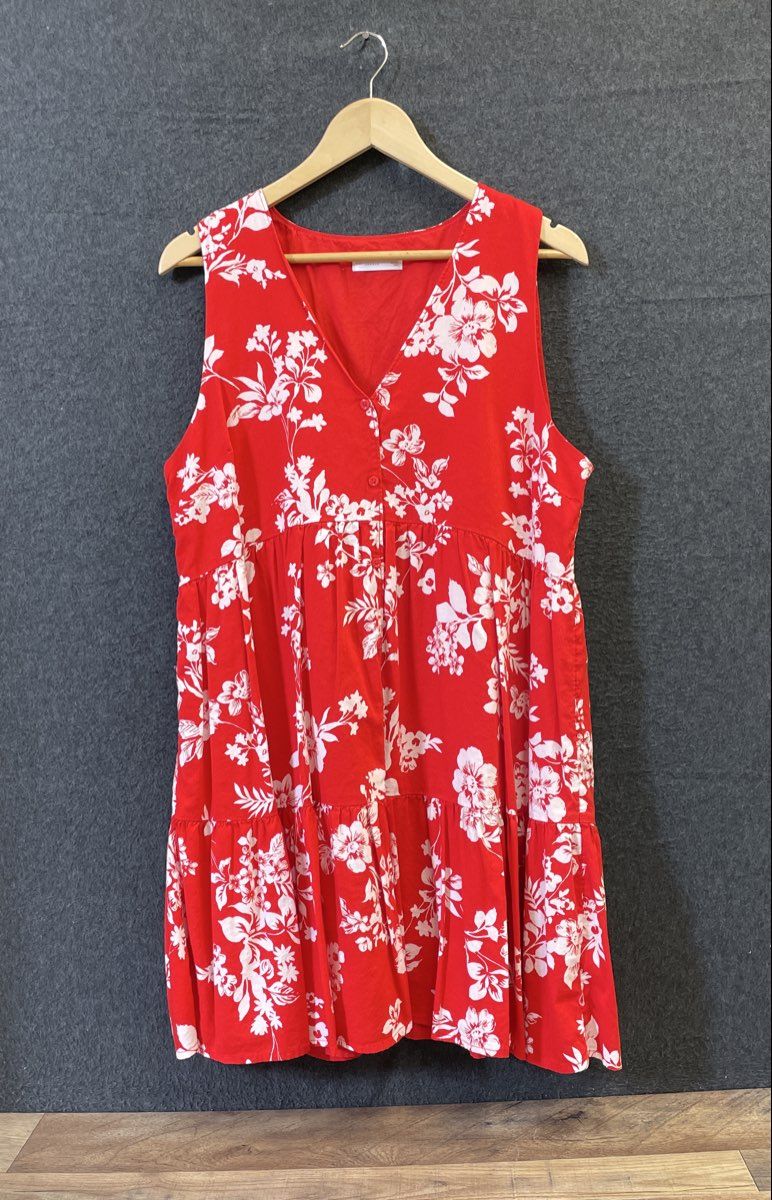 Lauren Conrad Women's Red Floral Ruffled Mini Dress Sleeveless V-Neck Size L