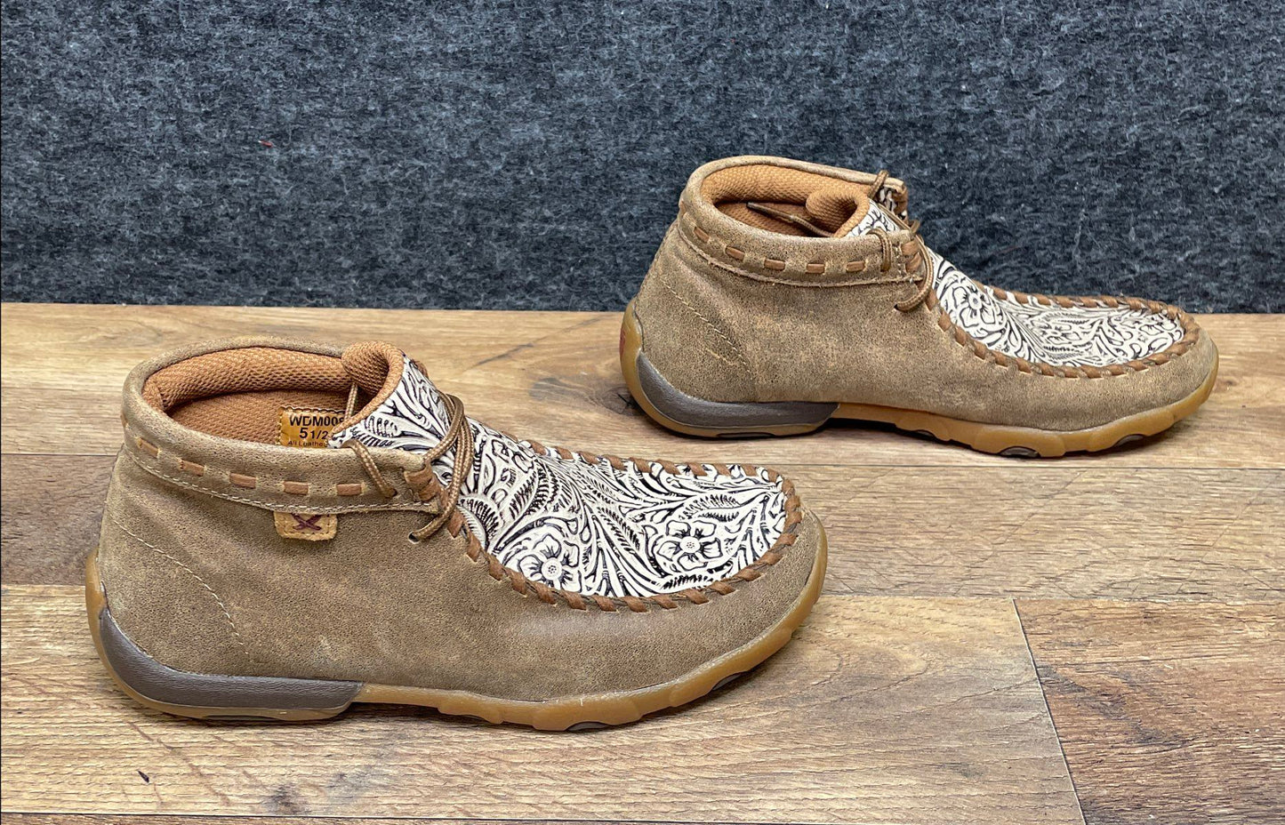 Twisted X WDM0080 Tooled Floral Tan Leather Driving Moc Chukka Women's Size 5.5