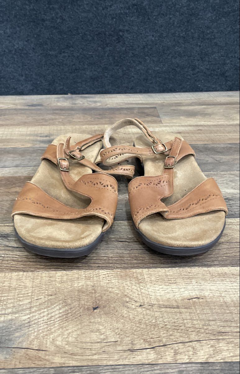 Trotters Razzi Brown Leather Perforated Slingback Sandals Women's Size 10.5W