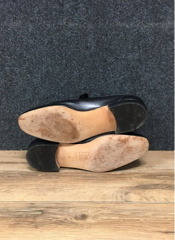 Via Europa Black Leather Square Toe Slip On Loafers Made in Italy Size 10.5 M