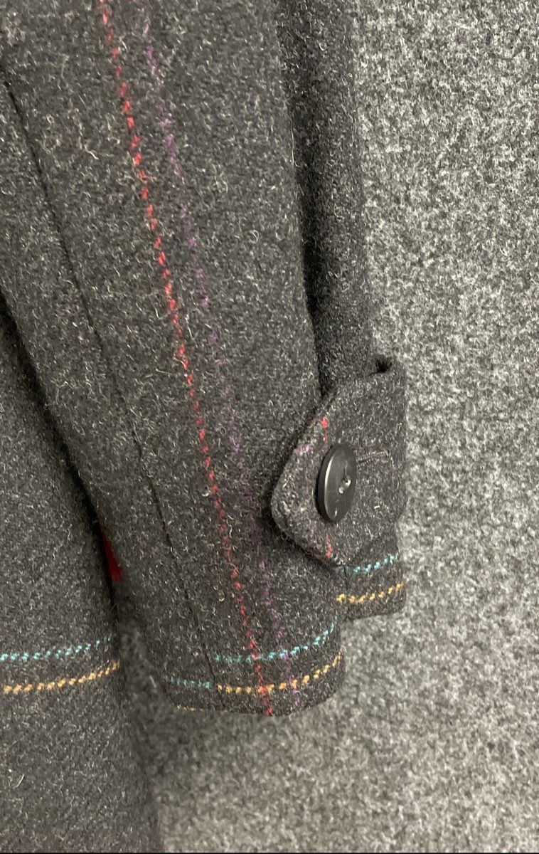 Vintage 90s Alorna Women's Dark Gray Wool Jacket Coat with Red Scarf Striped