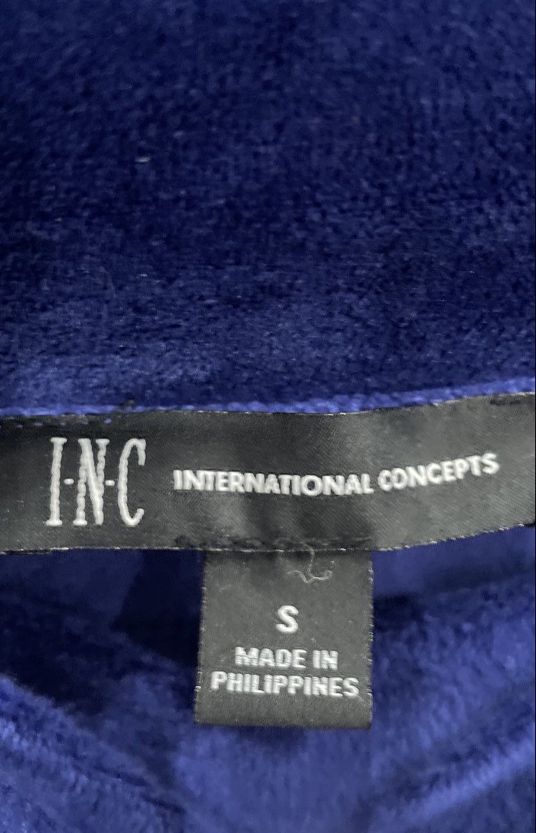 INC Women's Blue Velour Tracksuit Set Zip Hoodie M & Drawstring Pants Sz S