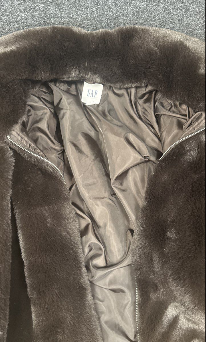 GAP Women's Brown Faux Fur Full Zip Jacket Oversized Collar Size M