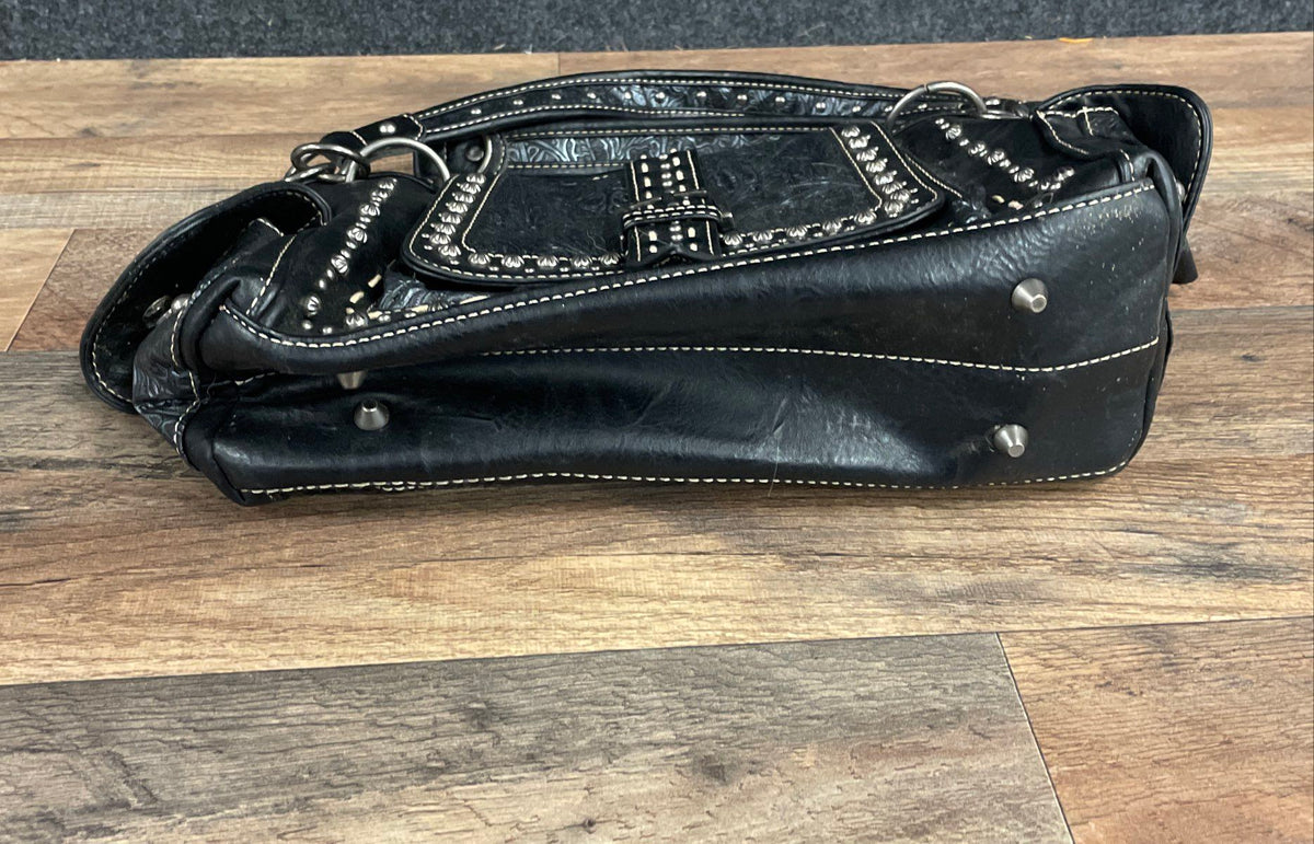 Montana West Black Tooled Studded Concealed Carry Shoulder Bag Purse Western