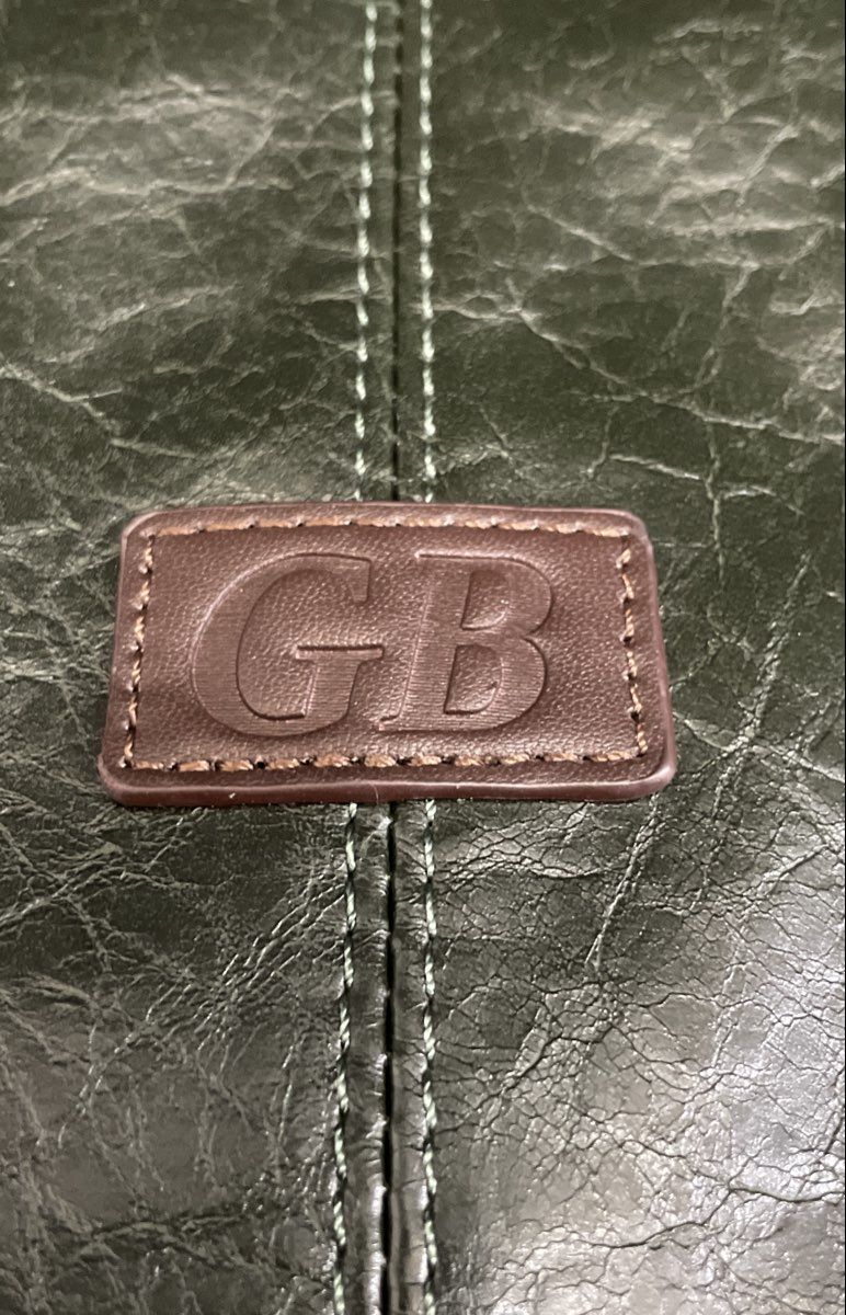 GB Green Textured Leather Tote Bag Brown Trim Gunmetal Hardware Large