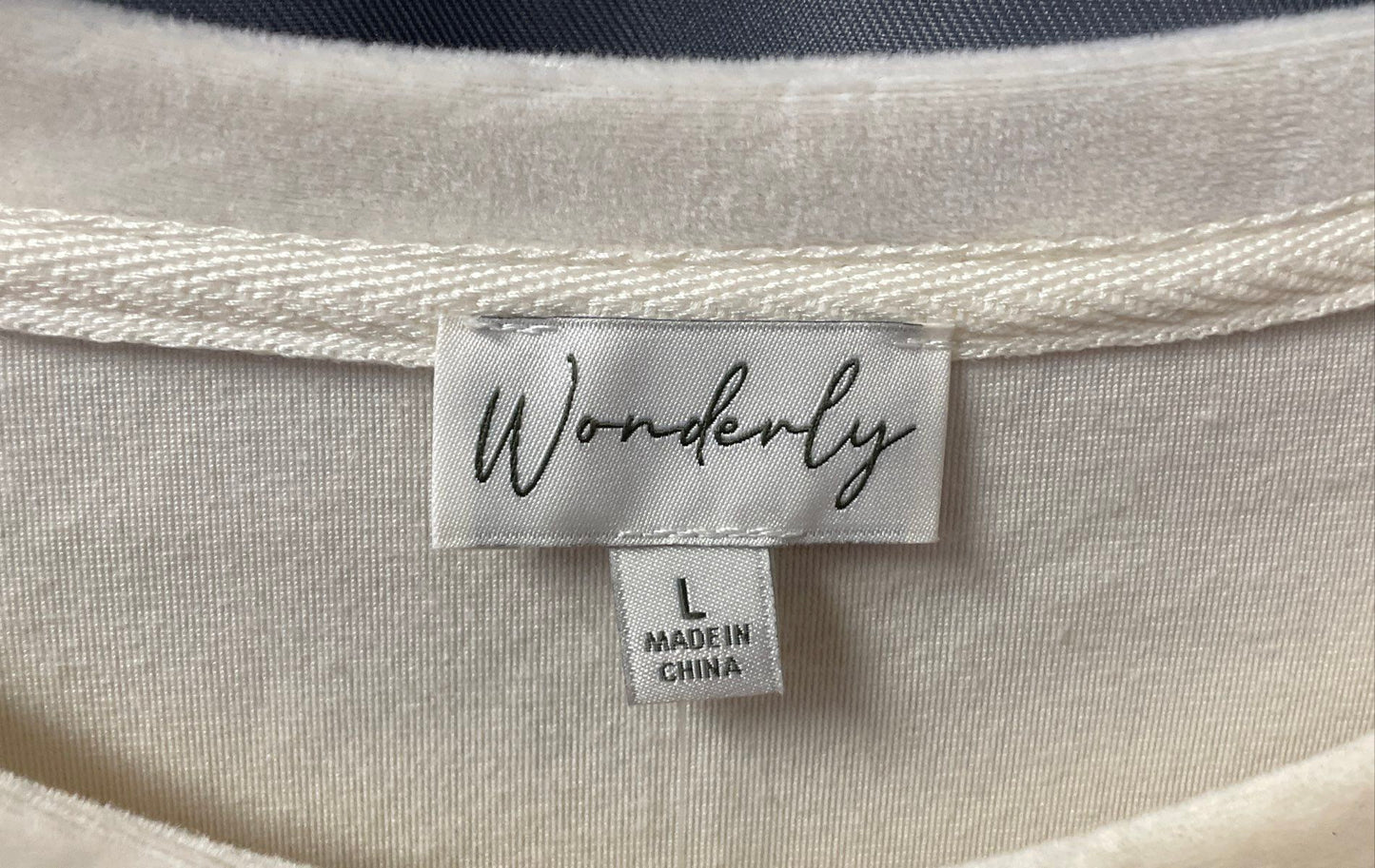 Wonderly Women's Velour Colorblock Top Cream Tan Black Long Sleeve Size Large