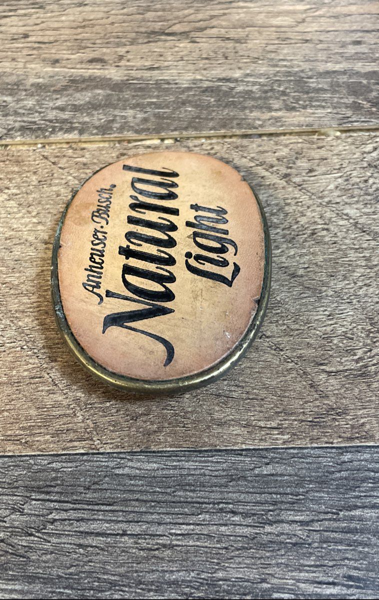 Vintage Natural Light Anheuser-Busch Belt Buckle Oval Metal Brewery Logo 3 Inch