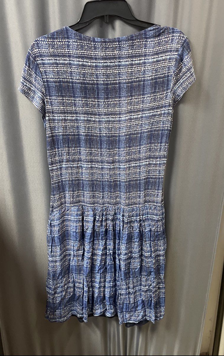 Peruvian Connection Women's Blue Geometric Patterned Short Sleeve Dress Sz M