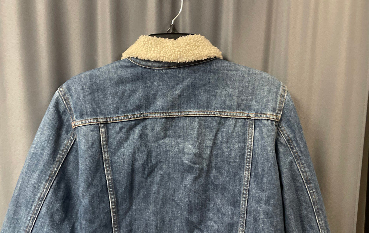 Gap Women's Blue Denim Trucker Jacket Faux Shearling Sherpa Collar Sz L