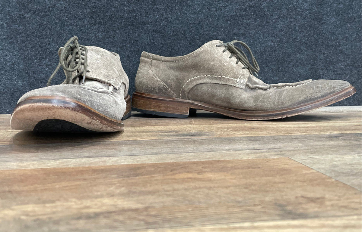 Ecco 660804 Grey Suede Moc Toe Lace Up Derby Dress Shoes Size 44 EU 10-10.5