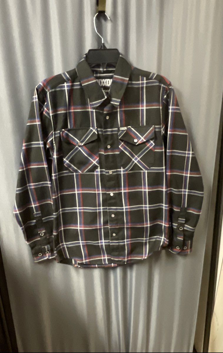 Dixxon Flannel Co Johnny's Saloon Huntington Beach Black Plaid Shirt Sz XS