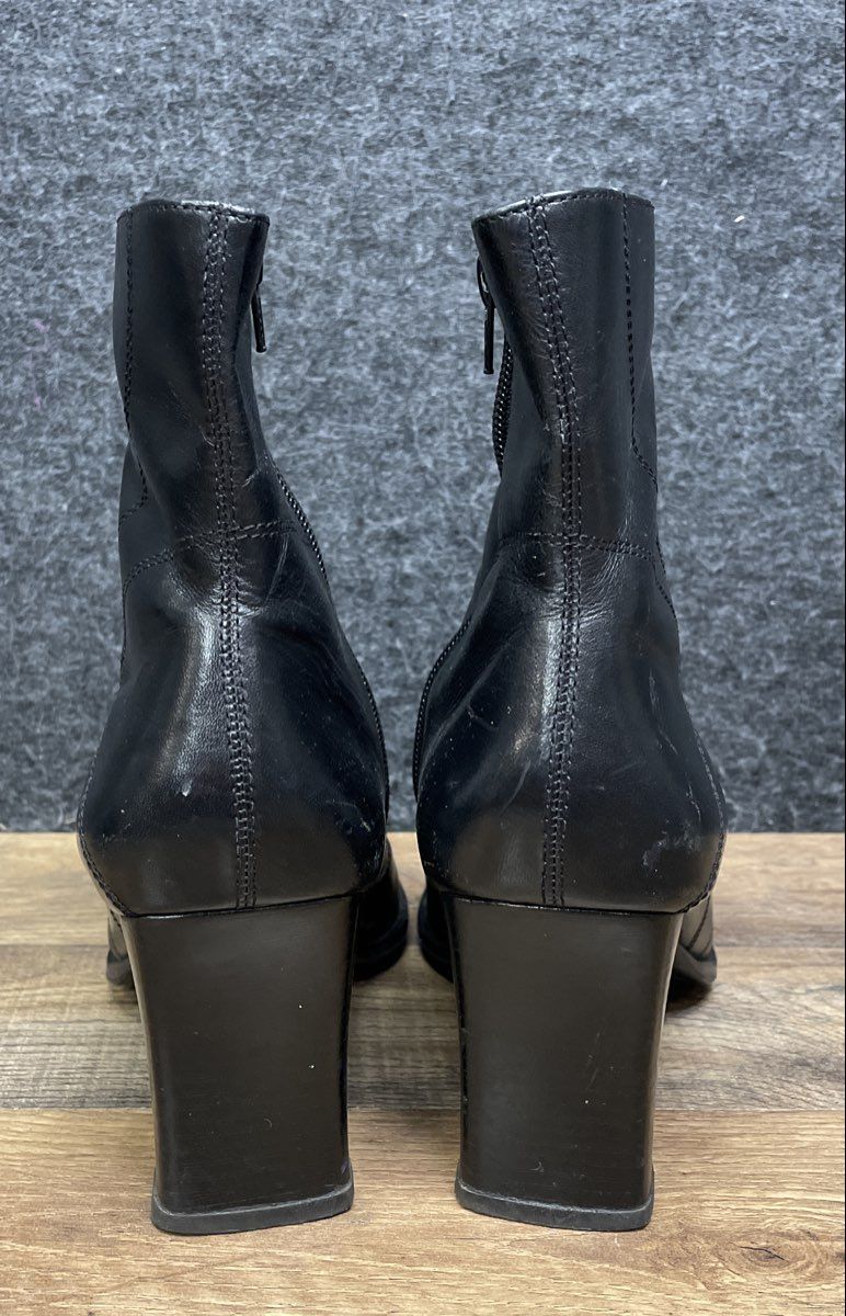 Vintage 90s Maripe Black Leather Square Toe Heeled Ankle Boots Size 9.5
