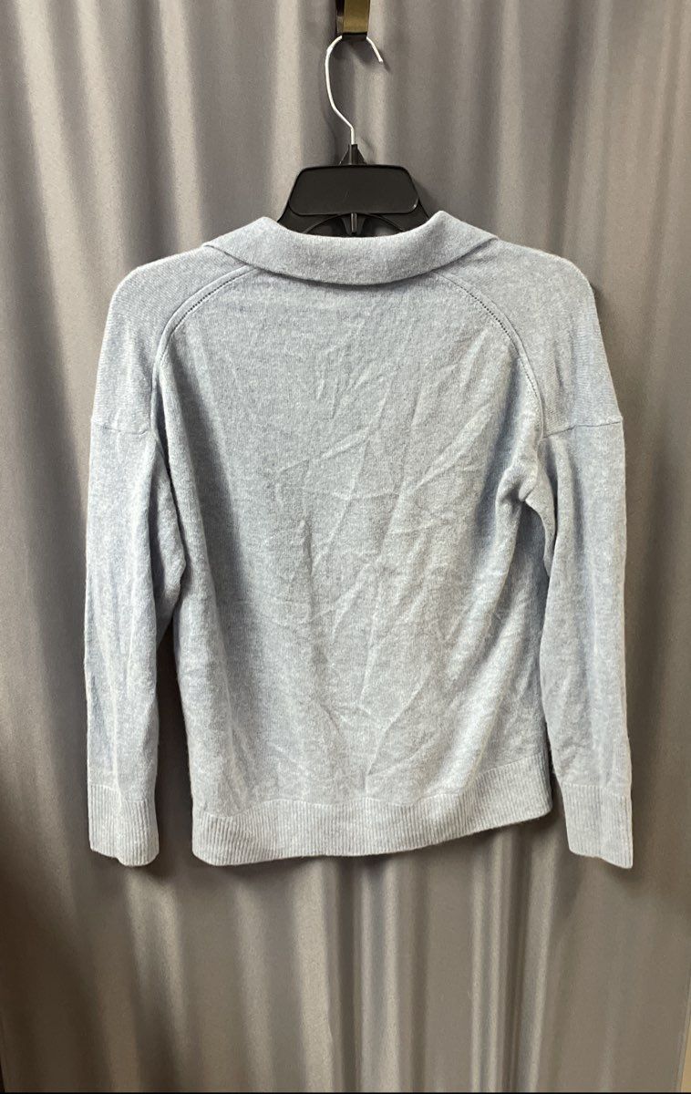 Quince Women's Mongolian Cashmere Polo Sweater Blue V-Neck Long Sleeve Sz S