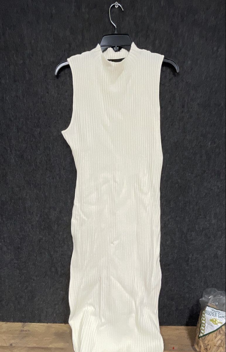 Gabrielle Union Women's Cream Ribbed Mock Neck Sleeveless Bodycon Dress Sz XL