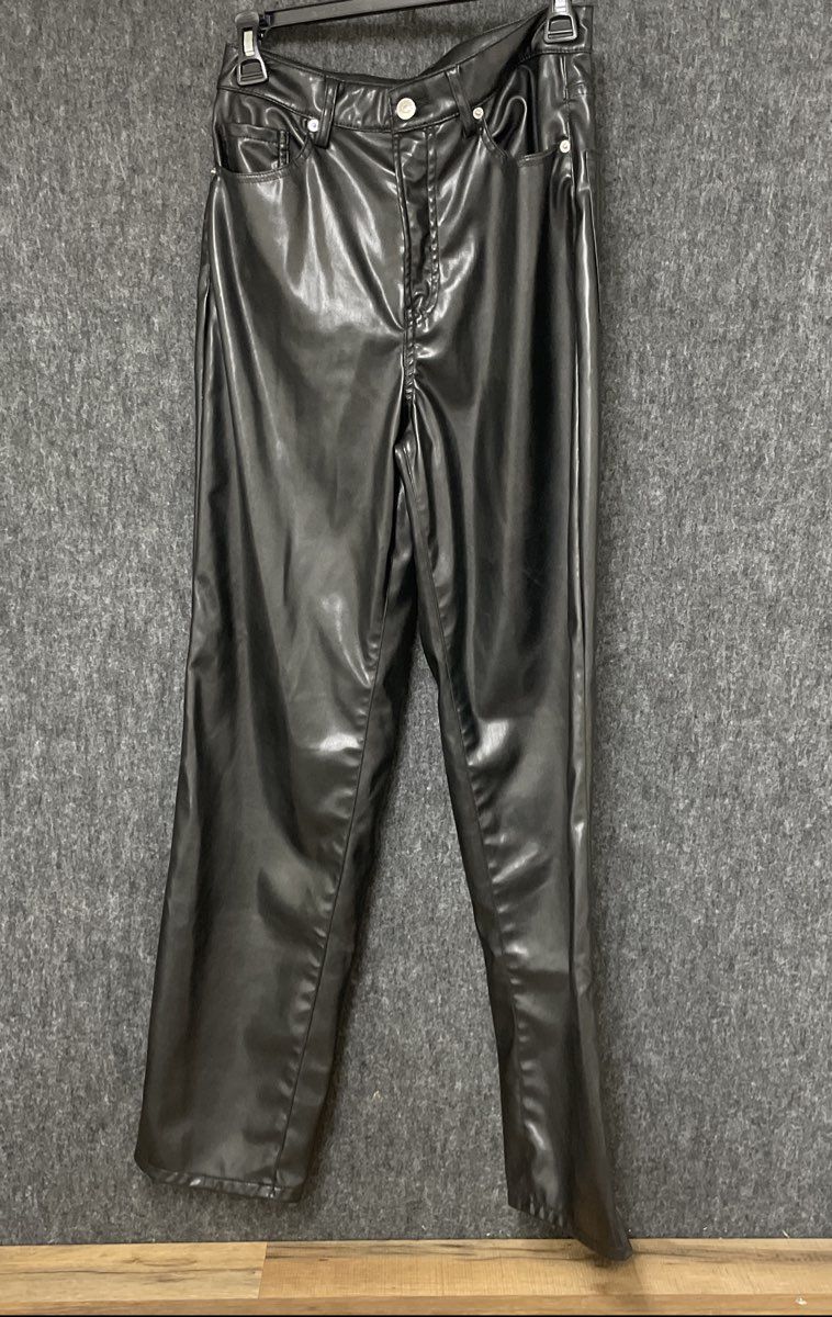 Divided H&M Women's Black High Rise Faux Leather Straight Leg Pants Size 4