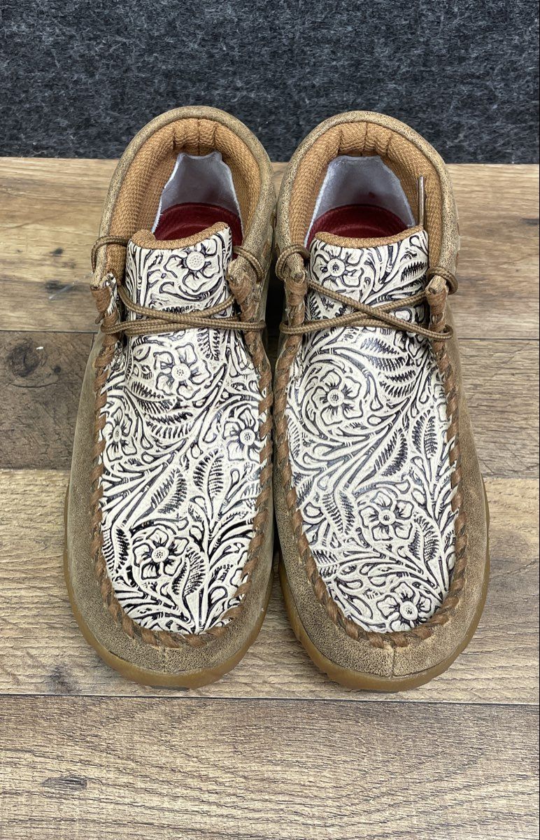 Twisted X WDM0080 Tooled Floral Tan Leather Driving Moc Chukka Women's Size 5.5