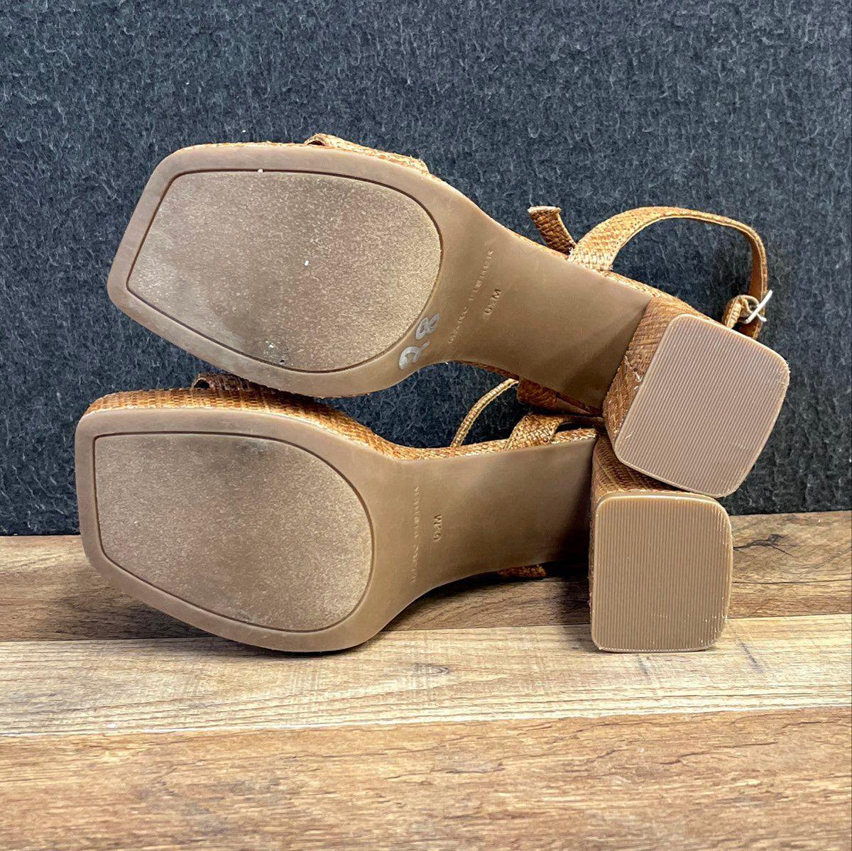 Marc Fisher Woven Raffia Platform Block Heel Sandals Women's Tan Size 6.5