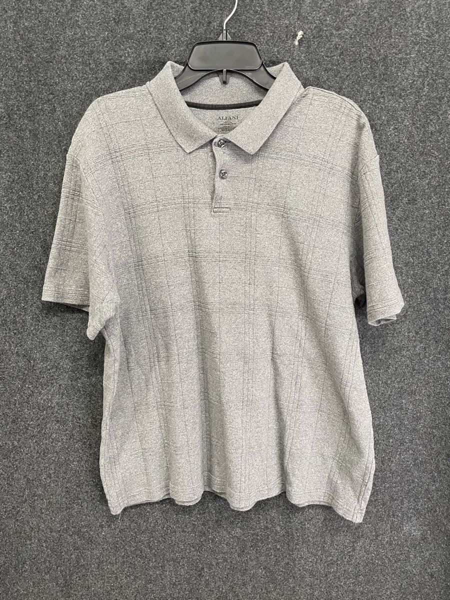Alfani Men's Gray Grid Pattern 100% Cotton Short Sleeve Polo Shirt XL