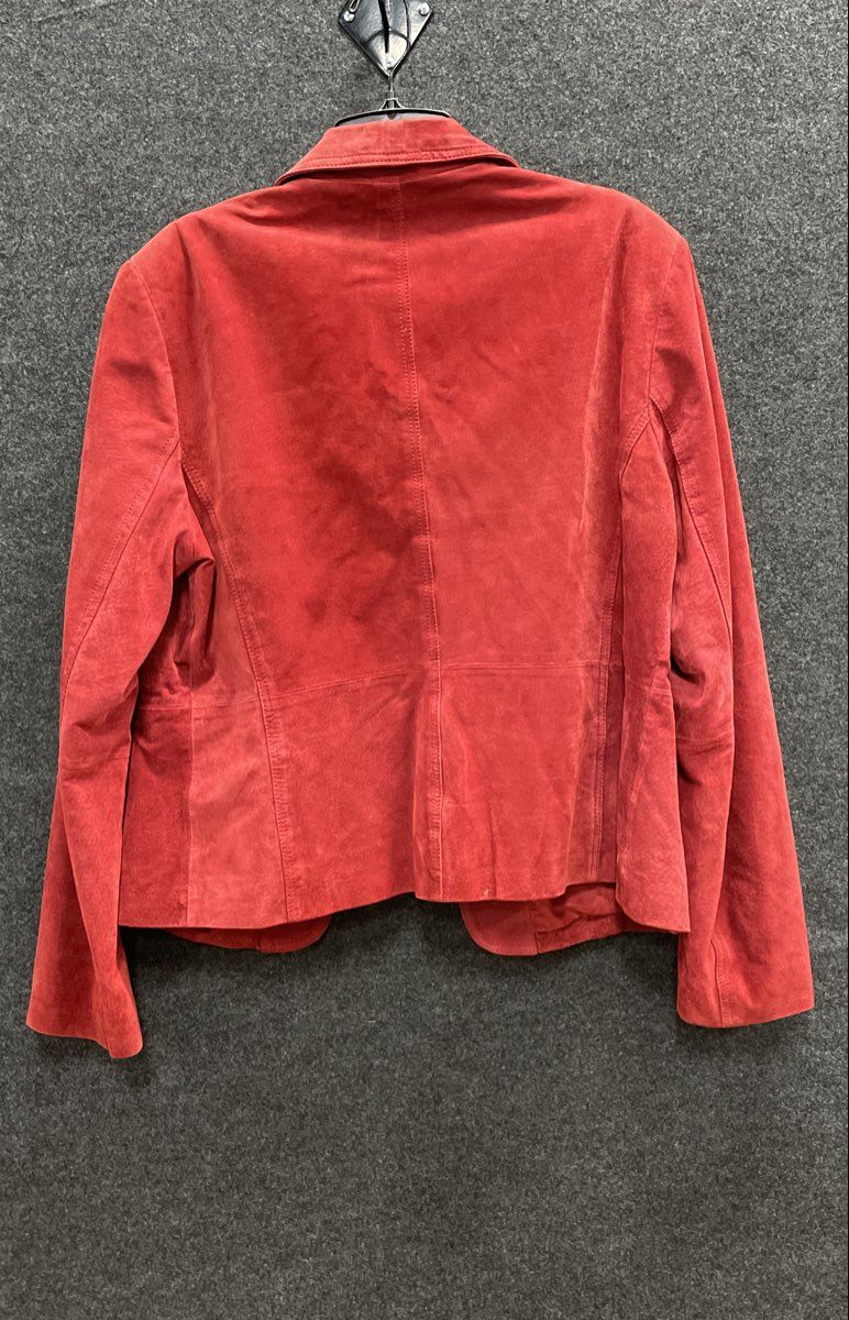 New York & Company Women's Red Suede Leather Single Button Blazer Jacket Sz 14
