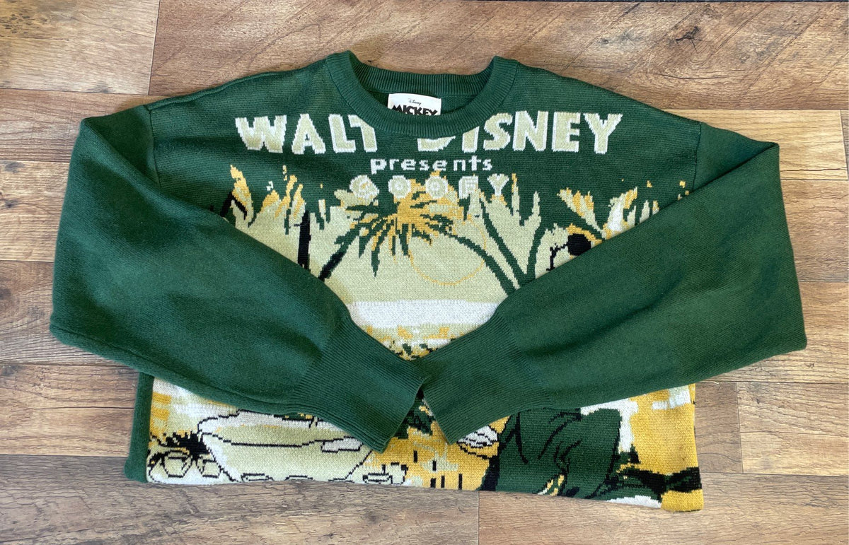 Disney Mickey Mouse Men's Green Goofy Golfing Graphic Crewneck Sweater Sz XS
