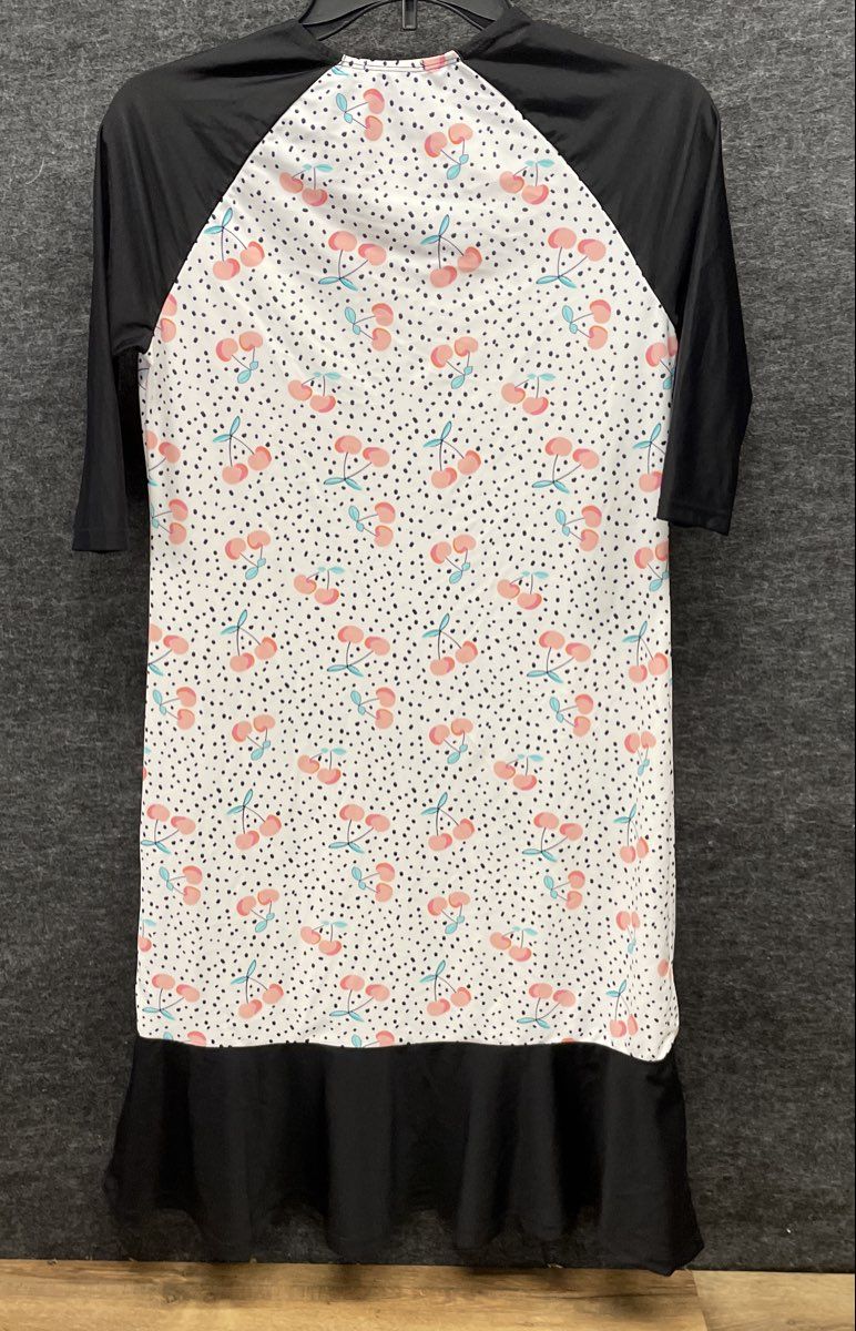 TRY Women's Fruit Print Cover Up Dress White Black Cherry Ruffled Tier Sz 16 NWT
