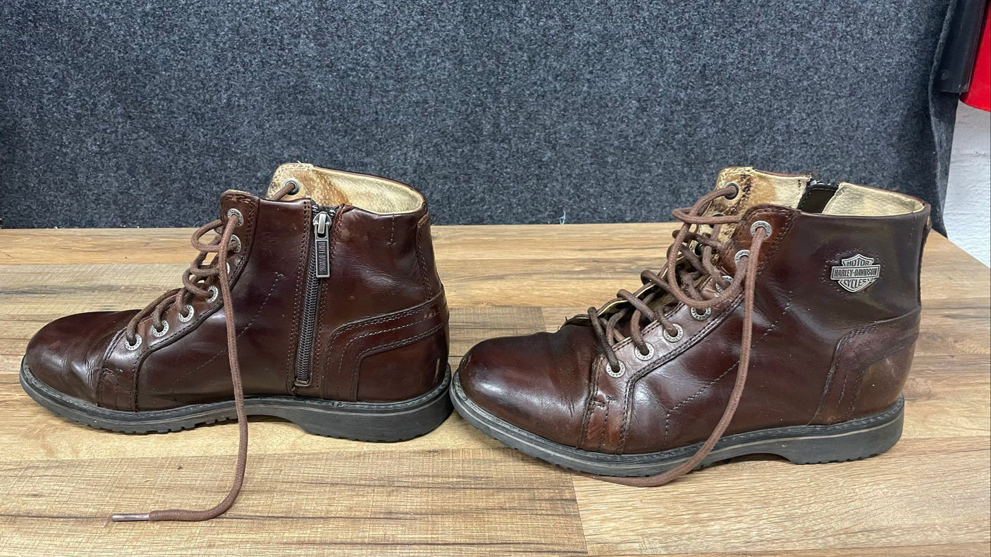 Vintage Harley-Davidson D93688 Brown Leather Side Zip Biker Boots Size 9