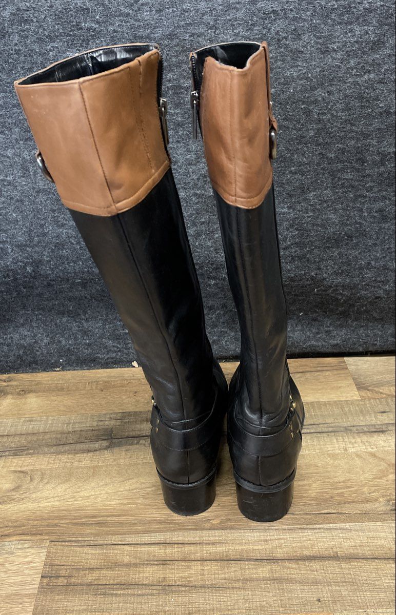 Bandolino Bogle Black Brown Two Tone Riding Boots Calf High Size 8 M