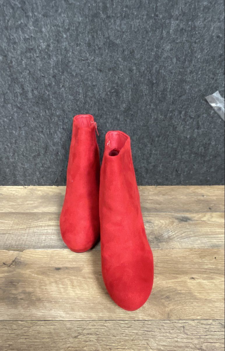 Dream Pairs Stomp Red Faux Suede Platform Block Heel Ankle Boots Size 8