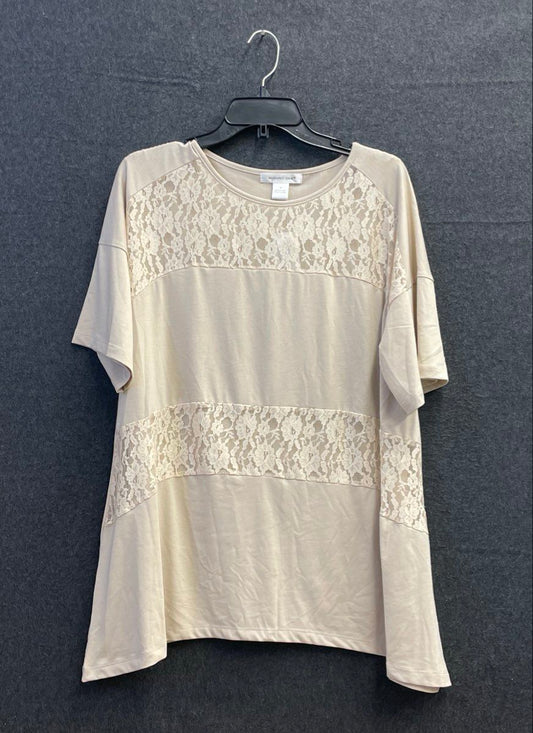 August Silk Women's Ash Blonde Floral Lace Panel Short Sleeve Top Size M NWT