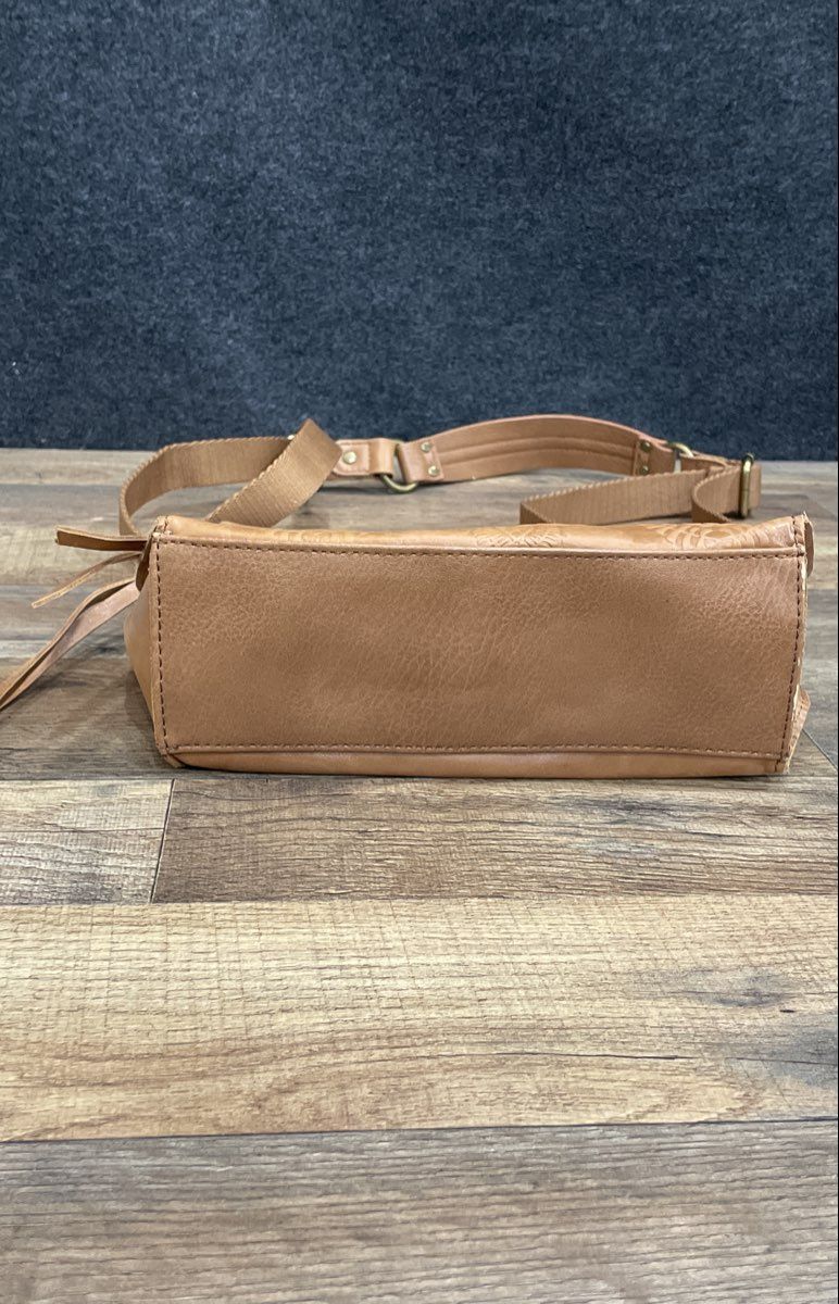 The Sak Tan Floral Embossed Leather Silverlake Flap Crossbody Bag Studded
