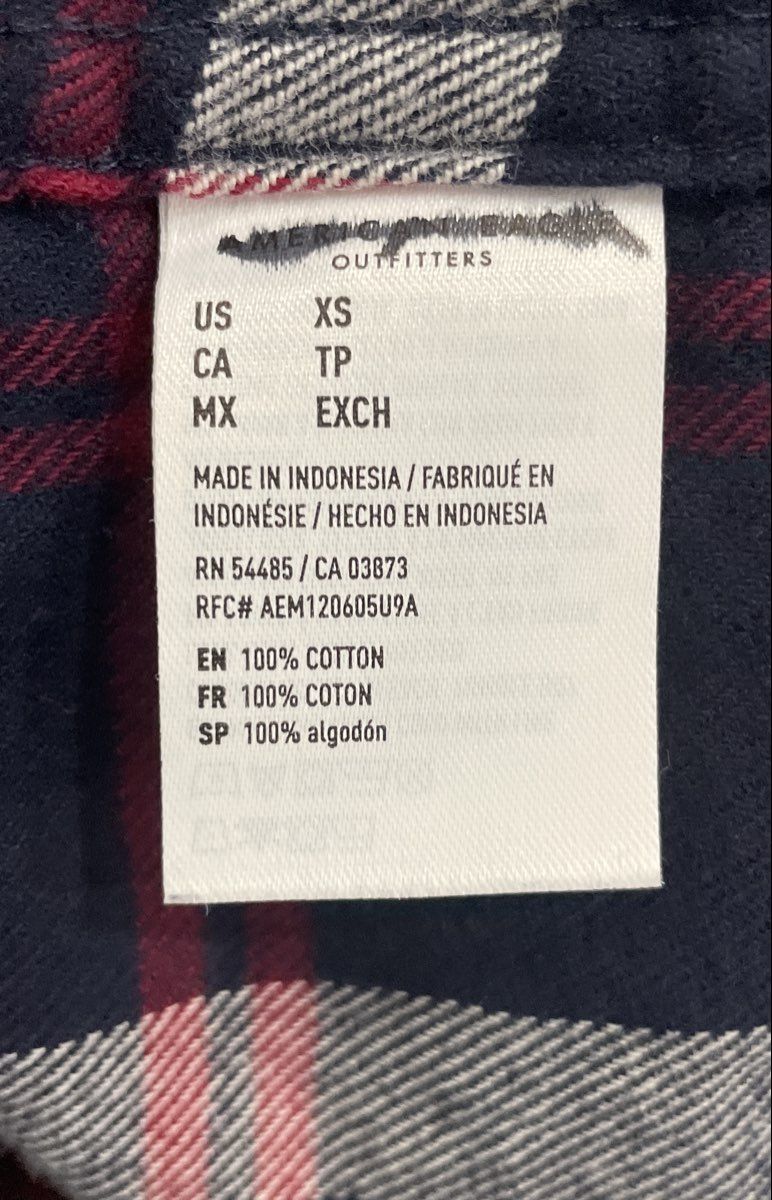 American Eagle Men's Navy Red White Plaid Cotton Button Up Flannel Shirt Sz XS