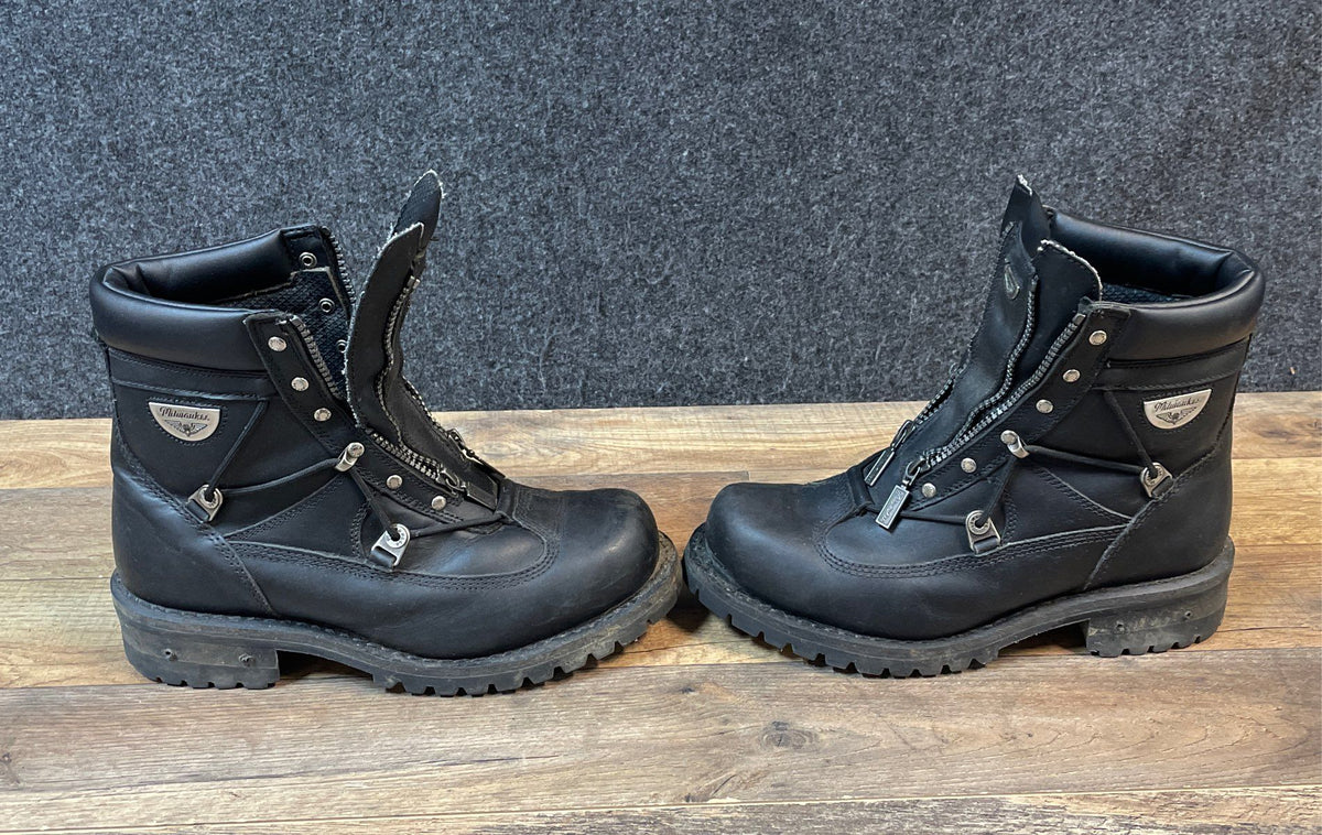 Milwaukee MB440 Black Leather Front Zip Motorcycle Boots Men's Size 10D