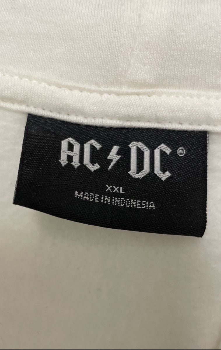 AC/DC Men's White Graphic Hoodie Yellow Lightning Bolt Sleeve Sz XXL
