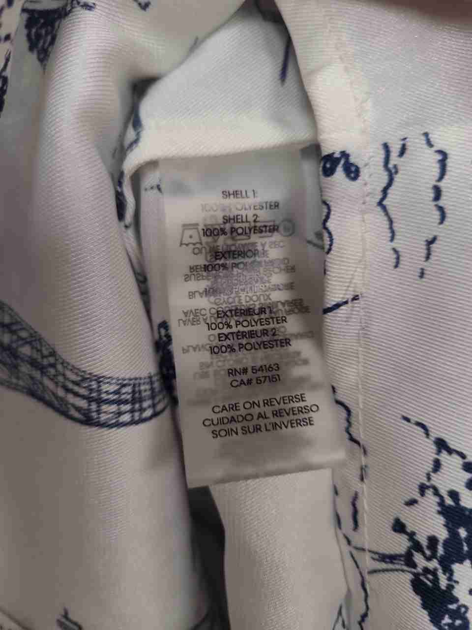 Karl Lagerfeld Paris Women's Blue White Paris Toile Tie Neck Blouse Sz P