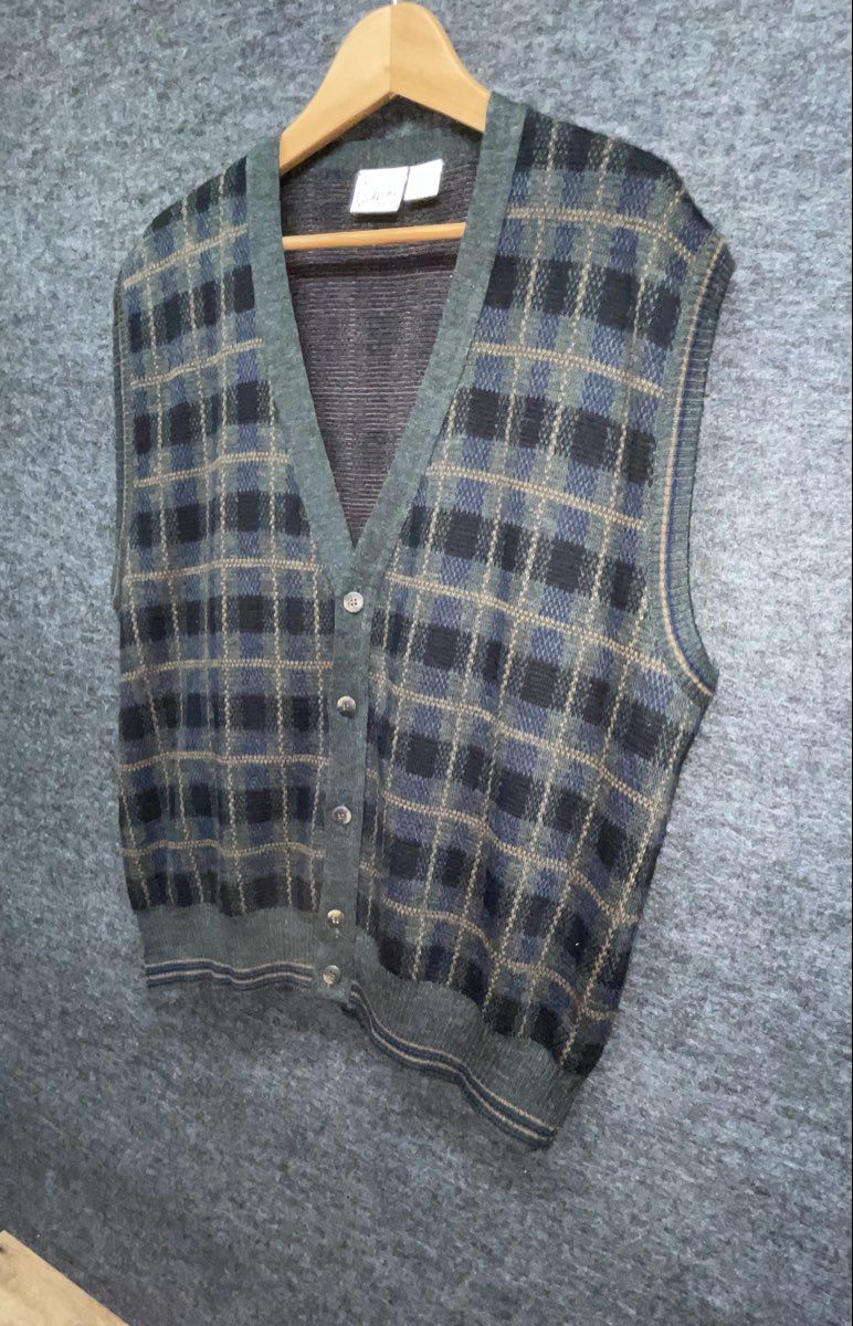 Maglificio Florence Men's Green Plaid Vintage 90s Wool Sweater Vest Sz L