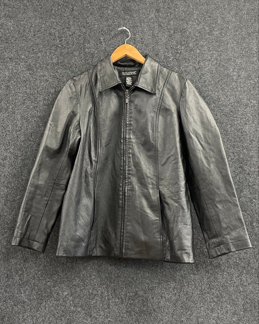 Vintage Y2K Dialogue Women's Black Full Zip Leather Jacket Sz M