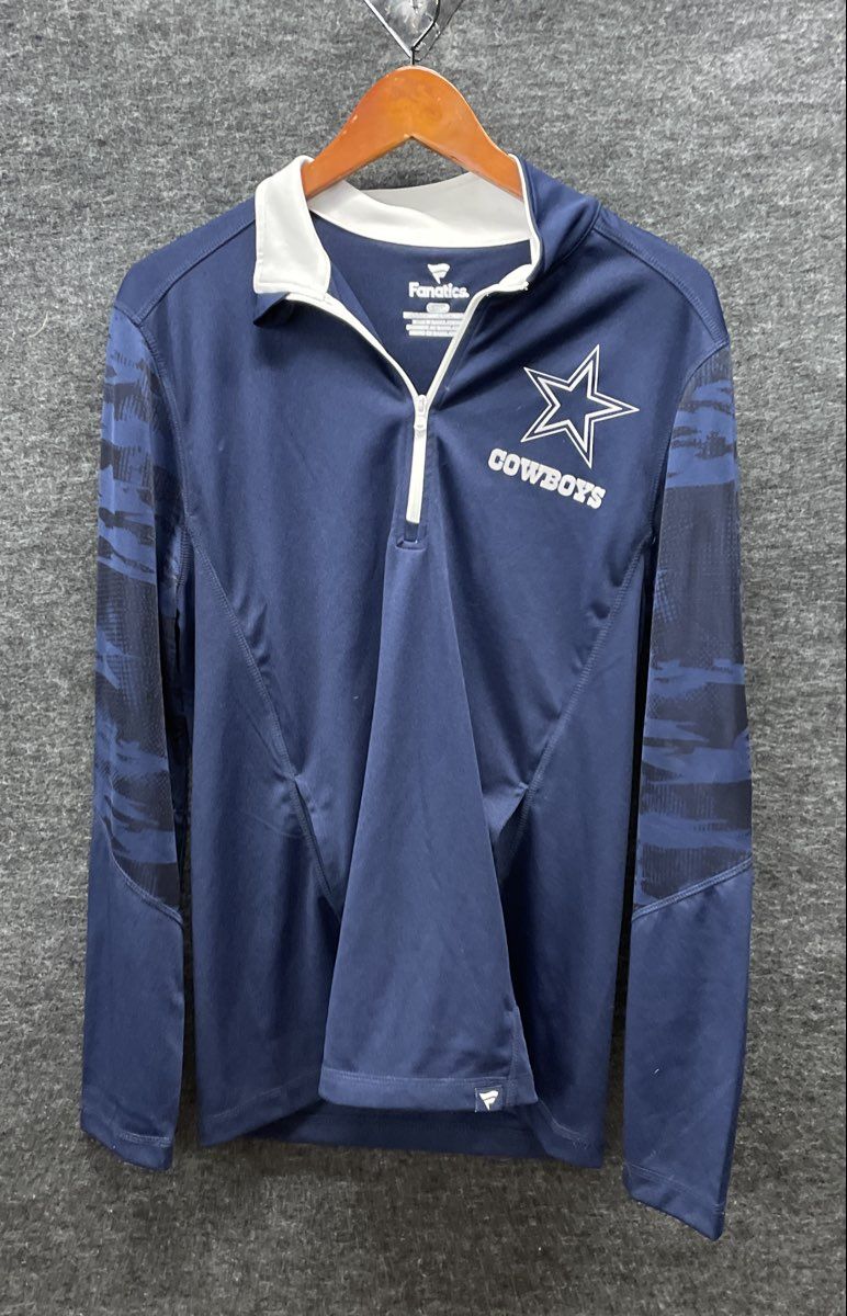 Fanatics Men's Dallas Cowboys NFL Quarter Zip Pullover Jacket Navy Blue Camo S