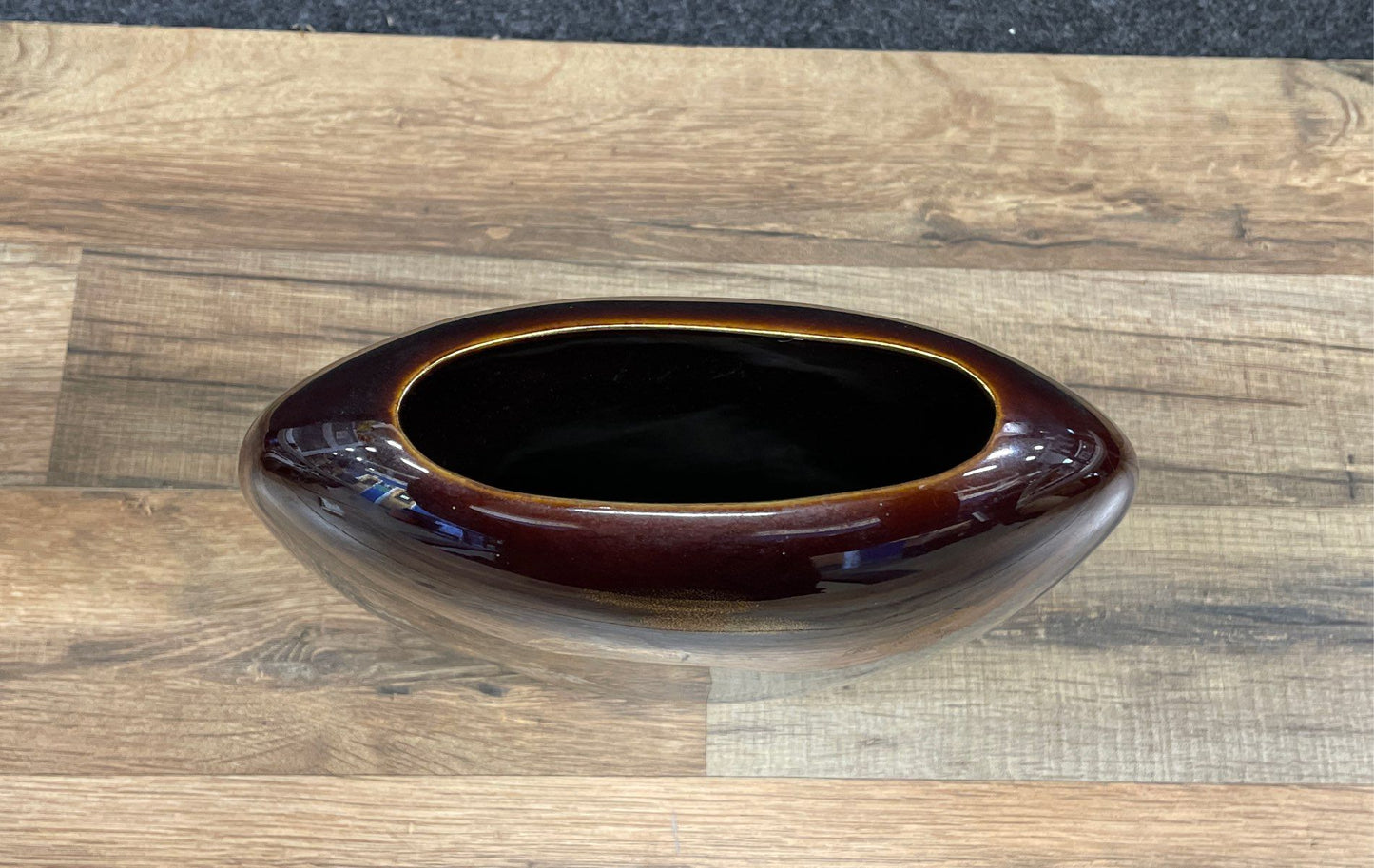Vintage Japanese Ceramic Oval Vase Gilt Quail Birds Floral Motif Black Glaze
