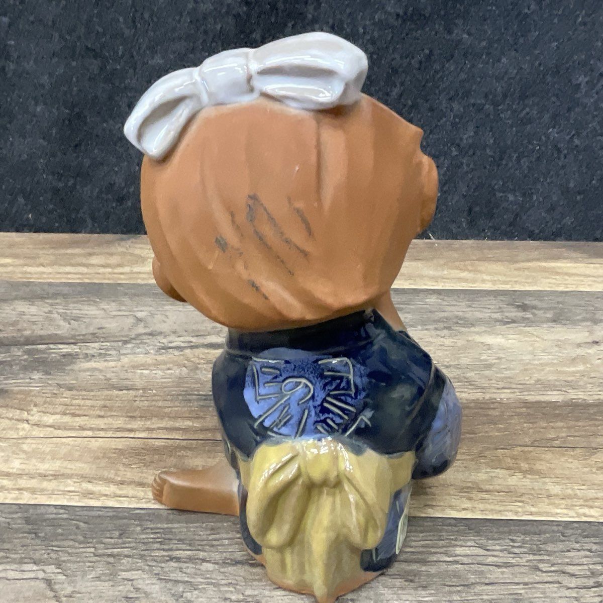 Vintage UCAGCO Japan Girl w/ Cat Figurine Blue Kimono Ceramic Statue 7"