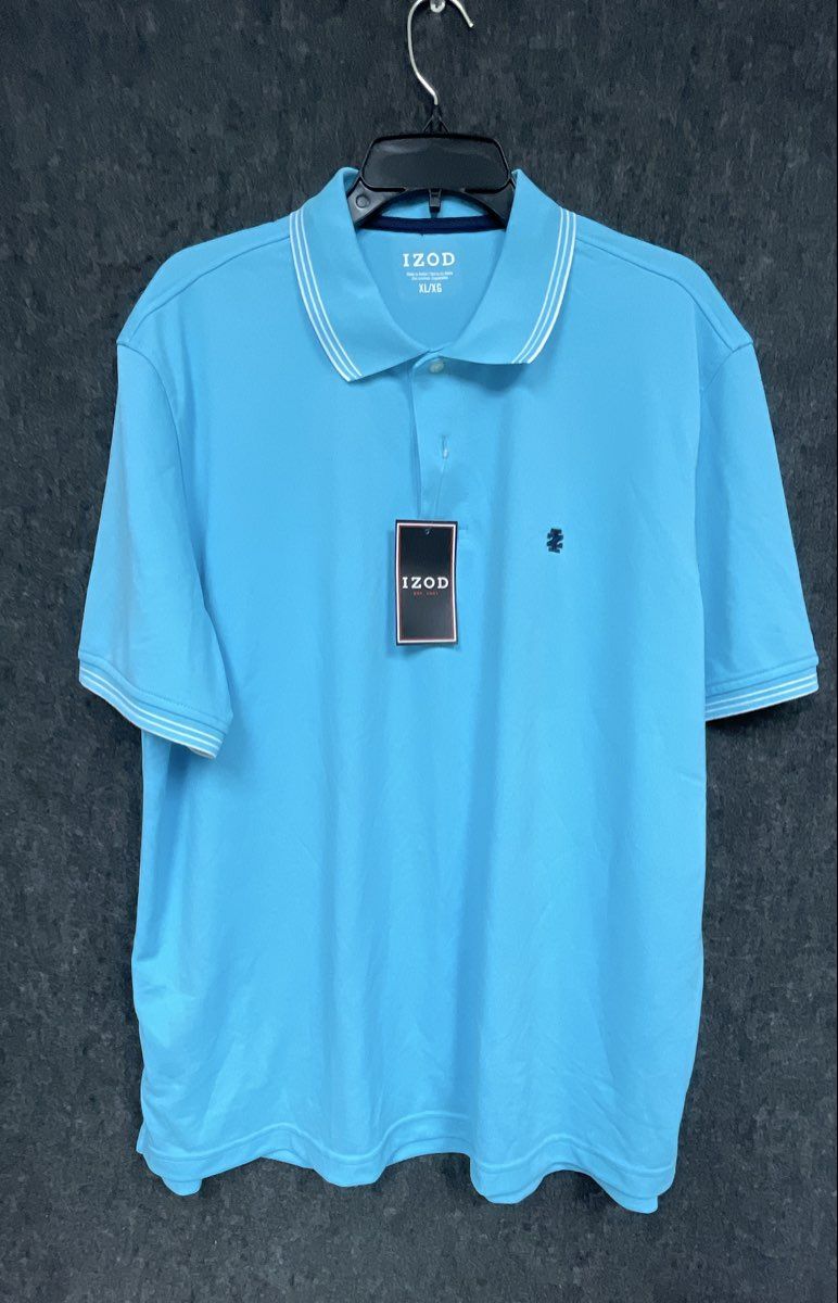IZOD Men's Polo Shirt Light Blue Tipped Collar Short Sleeve Pique Sz XL NWT
