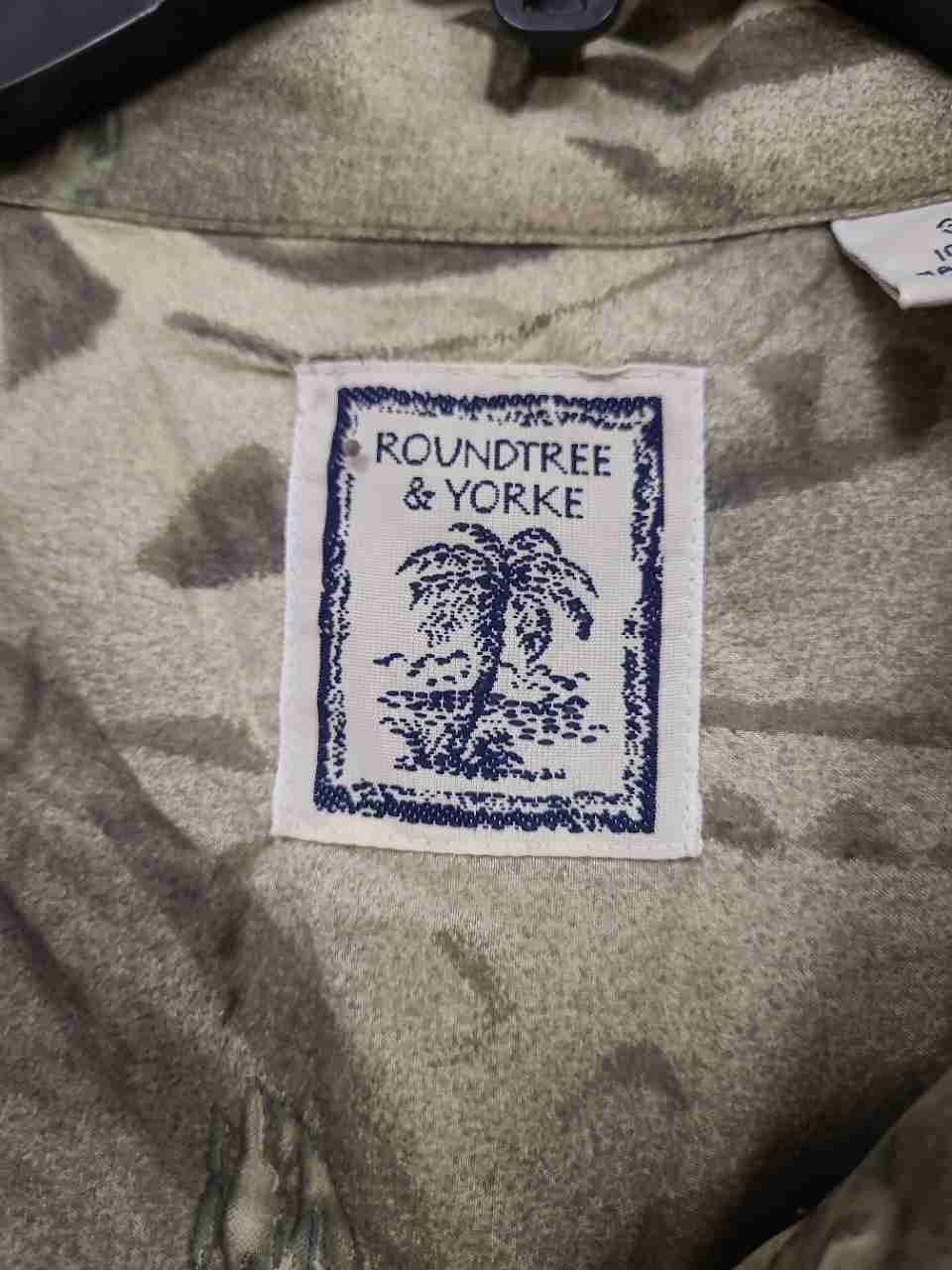 Roundtree & Yorke Men's Sage Green Tropical Palm 100% Silk Shirt Sz 3XLT