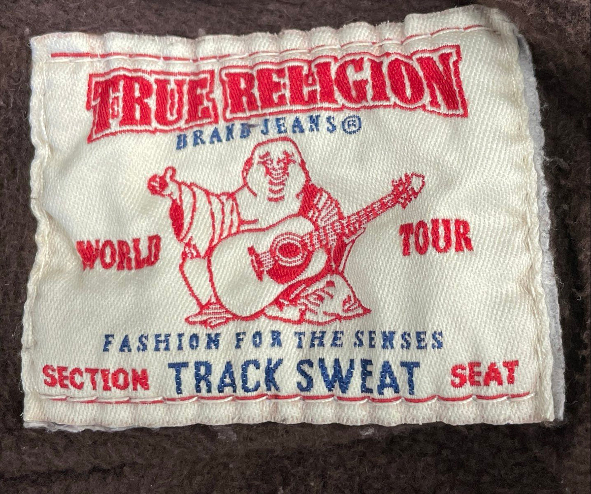 Vintage Y2K True Religion Men's Brown Zip Track Sweatshirt White Stitch Sz L