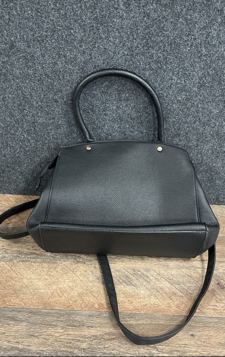 Grossi Black Pebbled Bow Satchel Handbag Crossbody Bag Gold Hardware