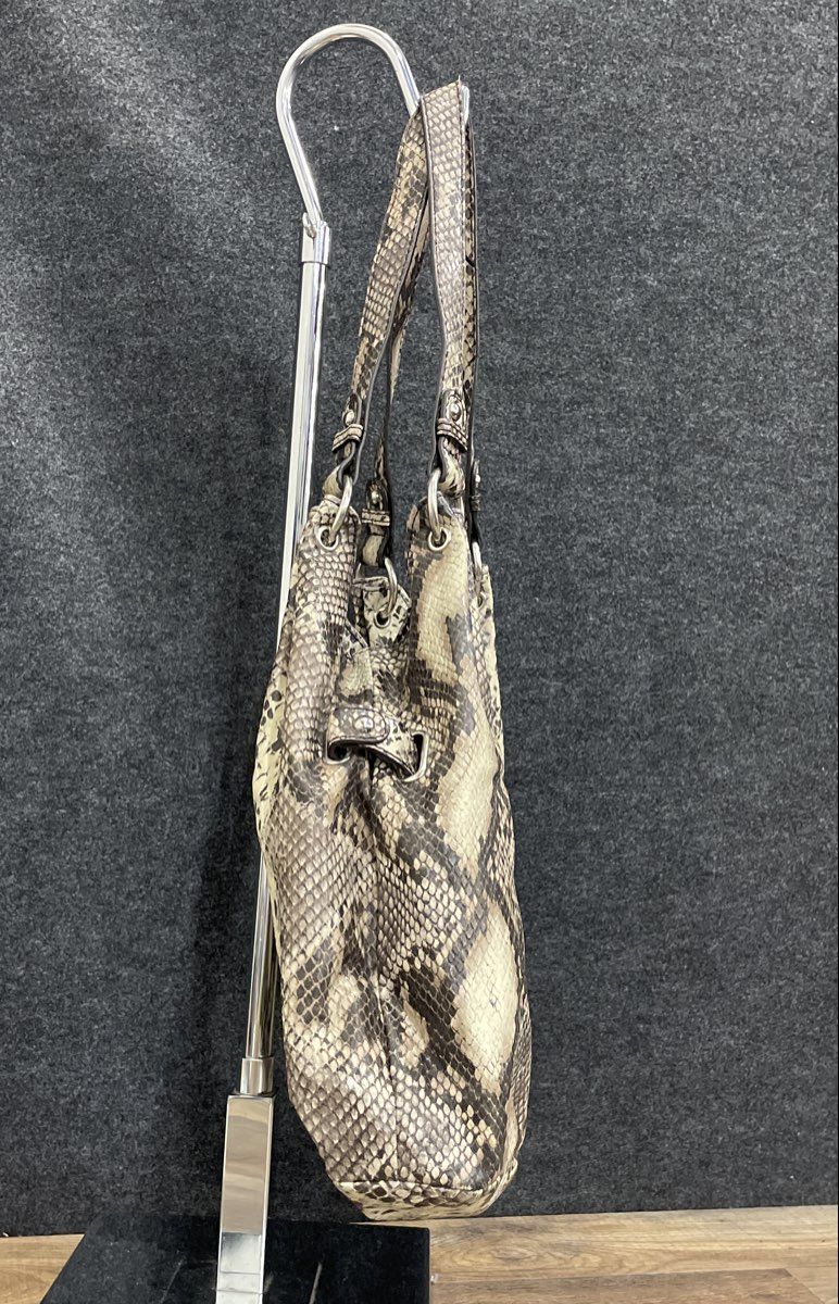 Nicole by Nicole Miller Snake Skin Leather Hobo Shoulder Bag Silver Tone