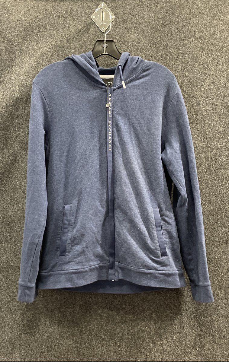 Armani Exchange Men's Blue Logo Tape Full Zip Hoodie Sweatshirt Sz M