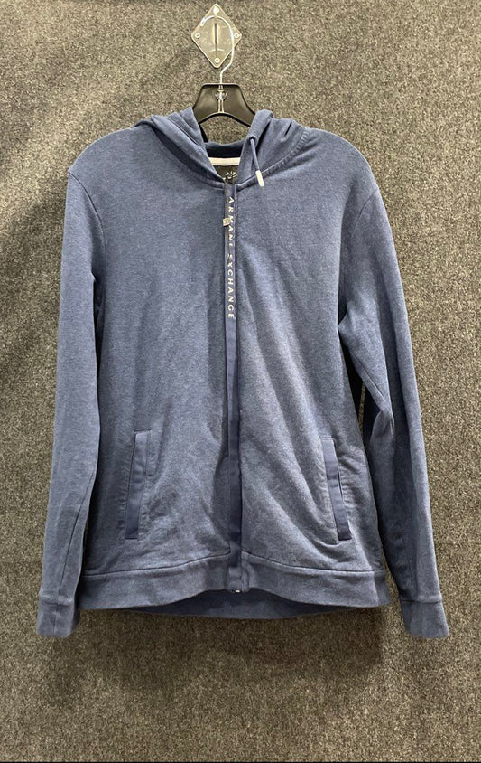Armani Exchange Men's Blue Logo Tape Full Zip Hoodie Sweatshirt Sz M
