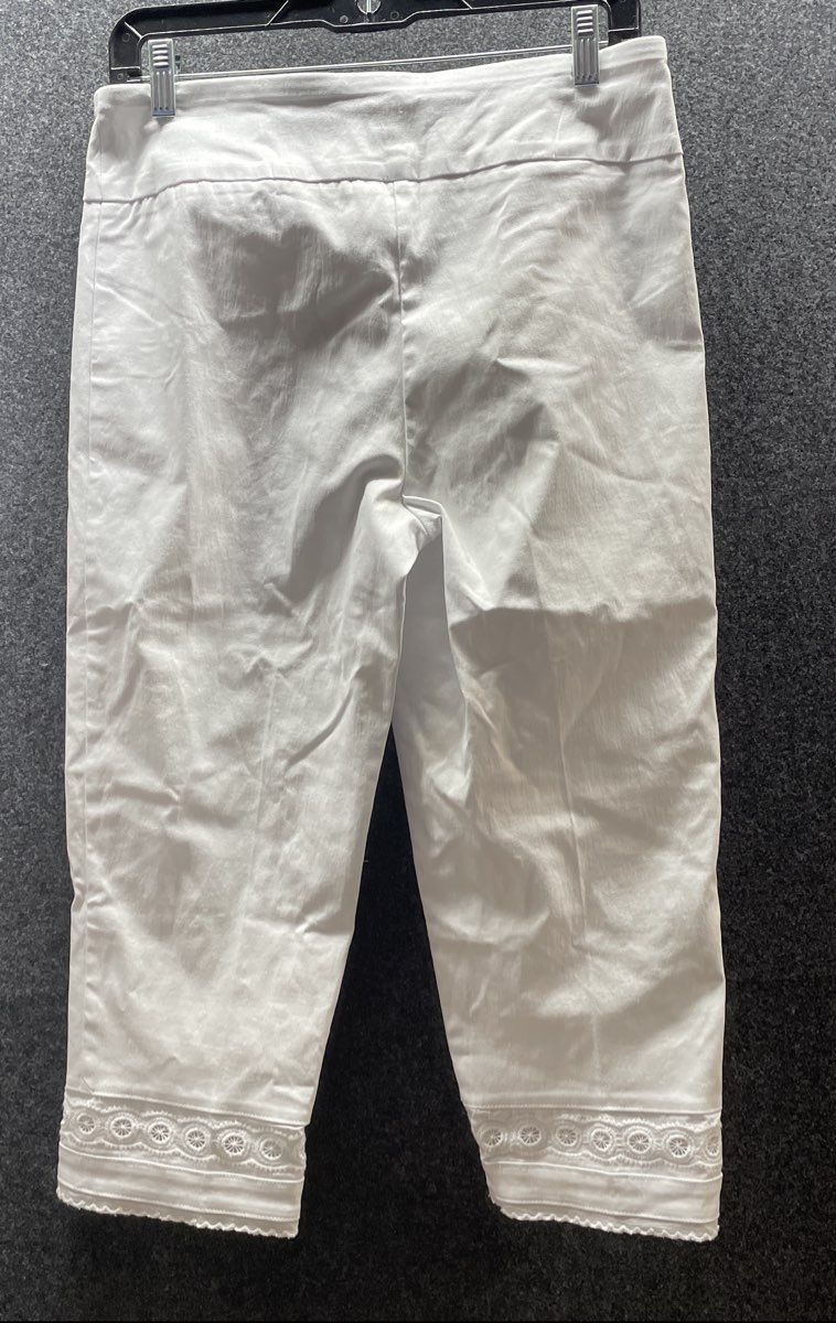 Zac & Rachel Women's White Straight Leg Eyelet Trim Crop Pants Sz 10 NWT
