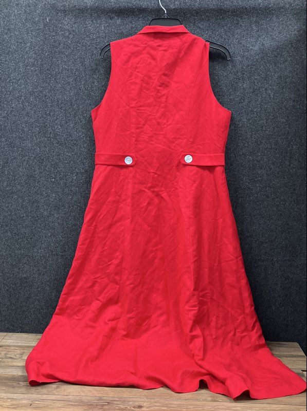 Coldwater Creek Women's Red Linen Blend Button Front Midi Dress Sz P16 NWT